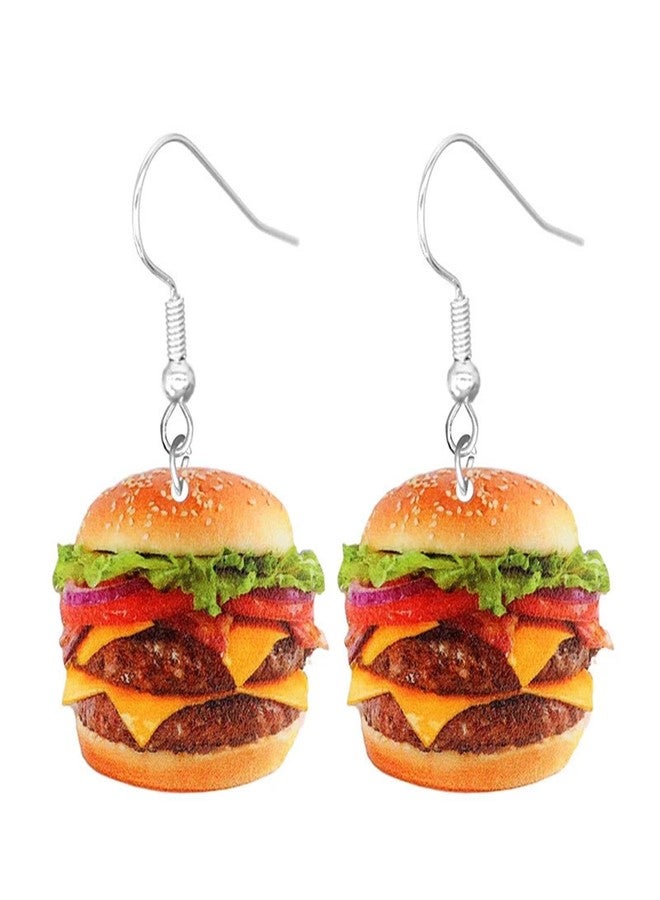 Imitation Food Earring Fries Hamburger Dangle Earrings Taco Bread Cookies Earrings for Women-Hamburger